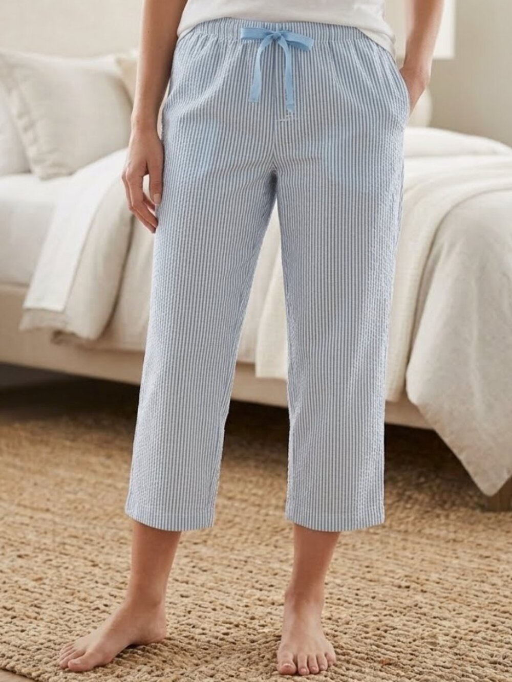 F by Fortuna Valentino Seersucker Capri Pajama‎ Pants Size M